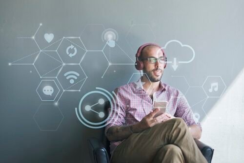 Man listening to music from his phone